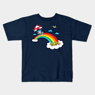 Cute Kawaii Kitty Cat Parachute On A Rainbow Kids T-Shirt